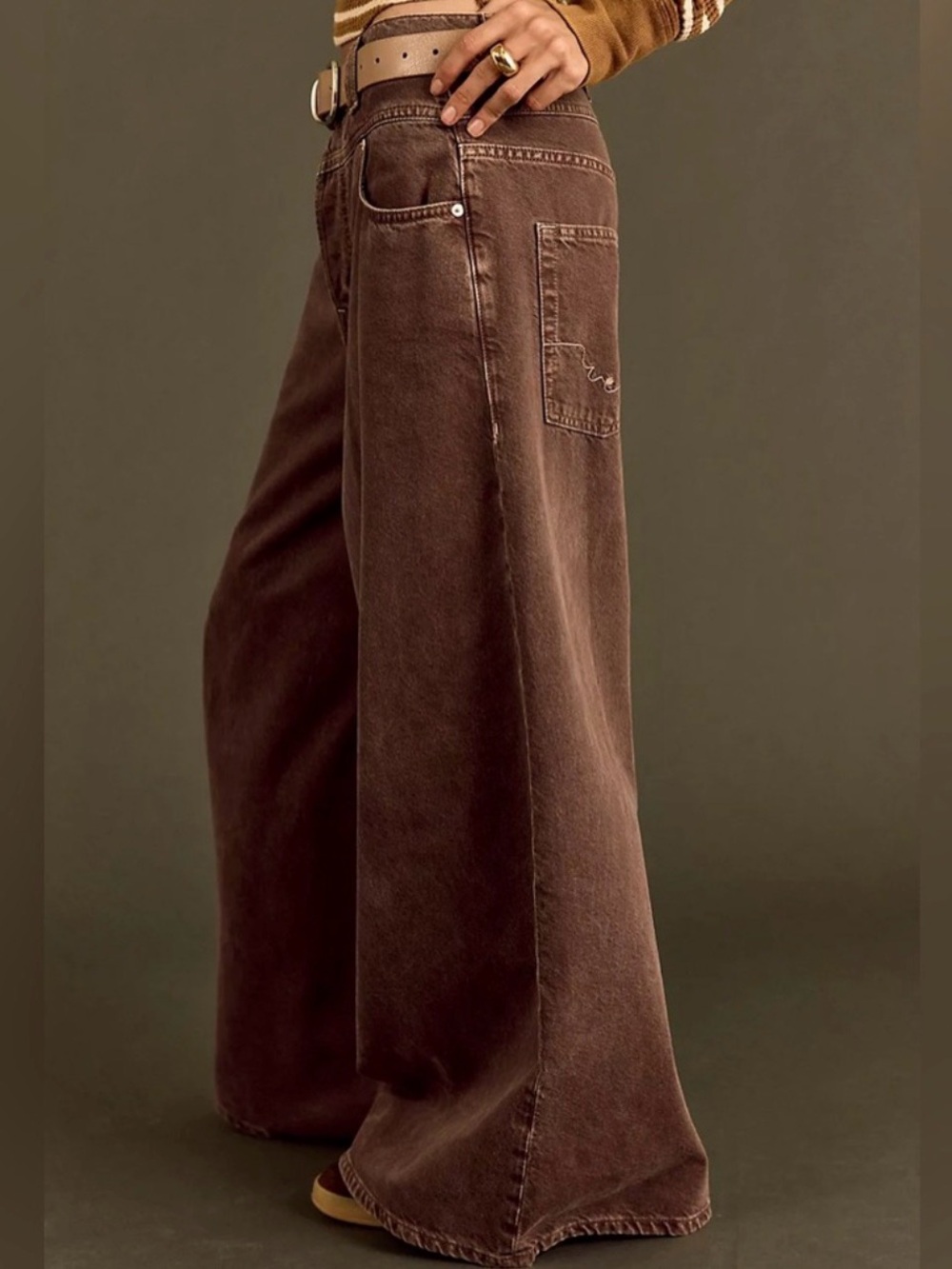 We The Free Wide Leg Brown Jeans - Picture 2 of 12